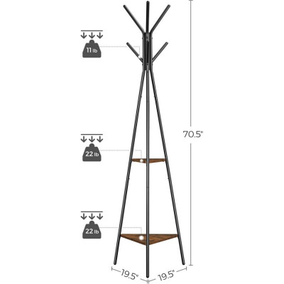 Stojan na kabáty s policami, 50 x 43,5 x 18 cm, rustikálny