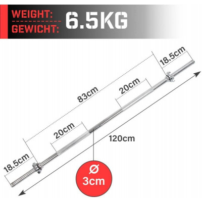 Physionics činková chrómovaná ty, 120 cm + hviezdicové zámky