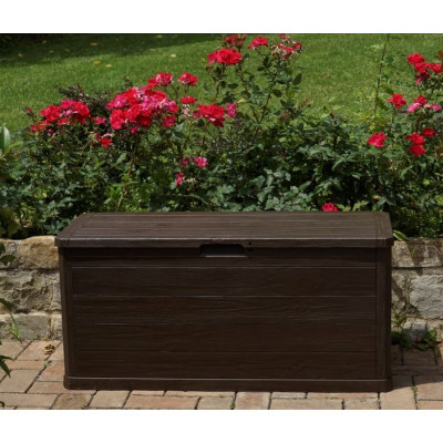 Záhradný plastový úložný box 280 l, imitácia dreva, hnedý