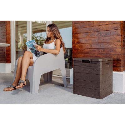 Záhradný plastový úložný box 90 l hnedý imitácia dreva