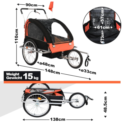 Jago príves za bicykel 2V1, oranžový