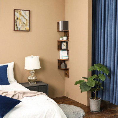 VASAGLE rohová polica 5poschodová, závesná, rustikálna hnedá