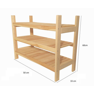 Drevený regál s 3 policami, rozmery 60 × 50 × 33 cm, česká