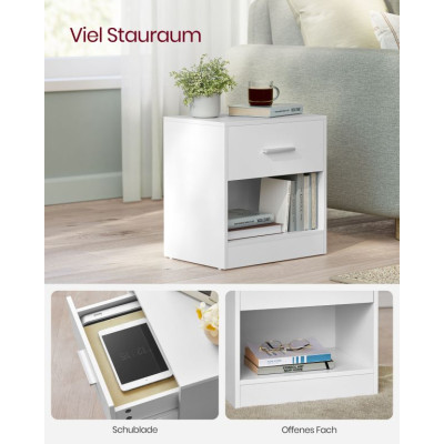 Moderný biely nočný stolík so zásuvkou a policou, 39x28x41