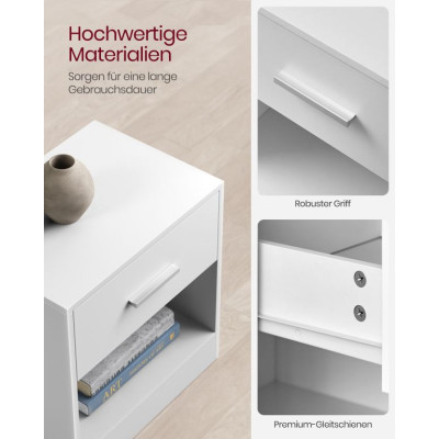 Moderný biely nočný stolík so zásuvkou a policou, 39x28x41