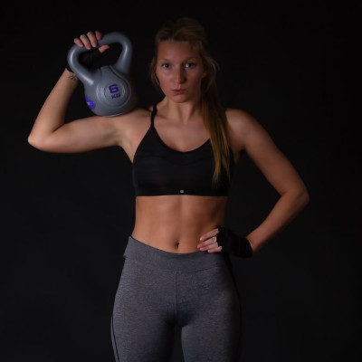 MOVIT Kettlebell činka - 12 kg, sivá/tmavomodrá