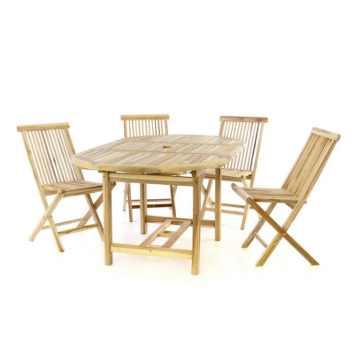 Záhradný set DIVERO z teakového dreva - stôl + 4 stoličky