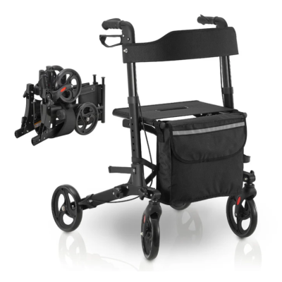 Skladacie hliníkové chodítko Vital, sedadlo a nákupnou taška