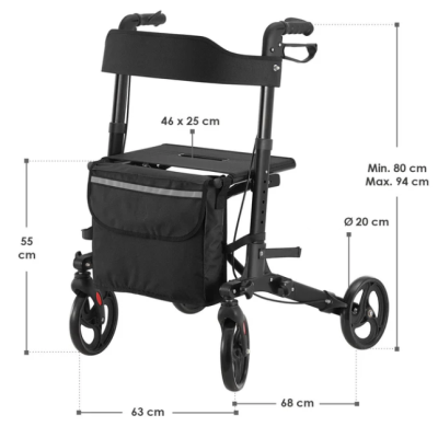 Skladacie hliníkové chodítko Vital, sedadlo a nákupnou taška
