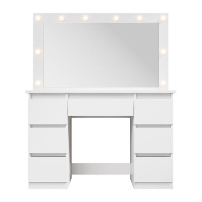 Toaletný stolík s LED zrkadlom a 7 zásuvkami, biely