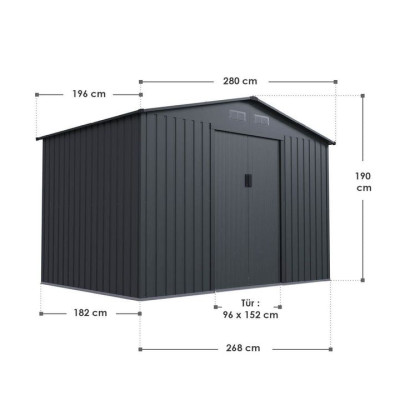 Kovový záhradný domček s posuvnými dverami 280 x 196 x 190 c