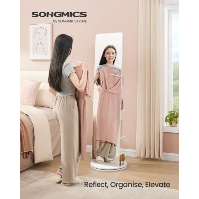 Stojacie zrkadlo s úložným priestorom, biele, 45 x 163 cm