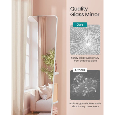 Stojacie zrkadlo s úložným priestorom, biele, 45 x 163 cm