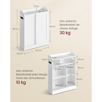 Úzka kúpeľňová skrinka s posuvnými dverami 60x20x80 cm biela