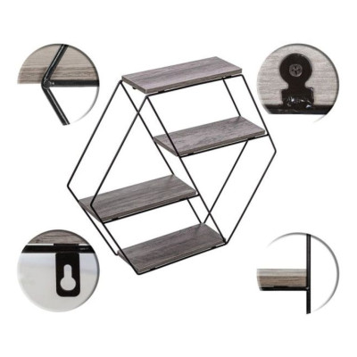 STILISTA Nástenná šesťhranná police, sv. drevo, 51x58x11 cm