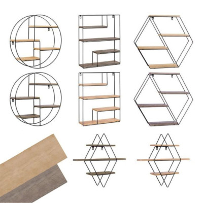 STILISTA Nástenná šesťhranná police, sv. drevo, 51x58x11 cm