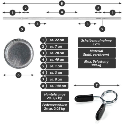 MAXXIVA olympijská tyč s pružinovými zámkami 140 cm, striebo