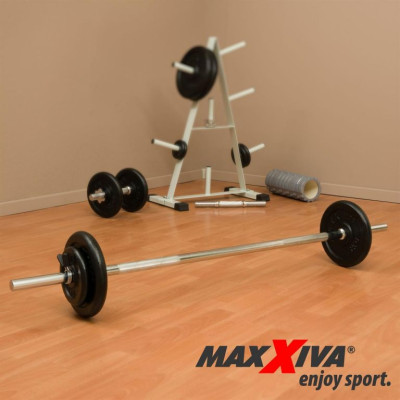 MAXXIVA olympijská tyč s pružinovými zámkami 140 cm, striebo