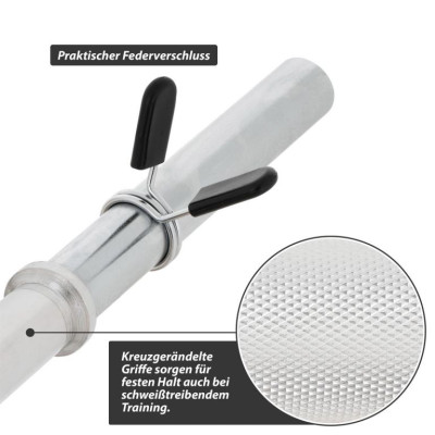 MAXXIVA olympijská tyč s pružinovými zámkami 140 cm, striebo