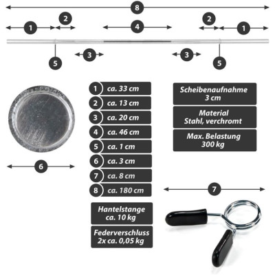 MAXXIVA Olympijská tyč s pružinovými zámkami 180 cm, striebo