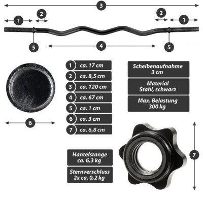Maxxiva zakrivená tyč na nakladanie, hviezdica, čierna,120cm