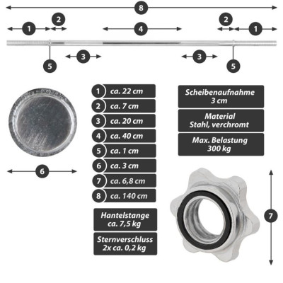 MAXXIVA Olympijská tyč 140 cm s hviezdicovými zámky, chróm