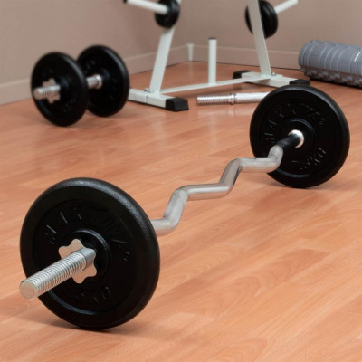 MAXXIVA zakrivená obojručná EZ tyč, 130 cm, strieborná