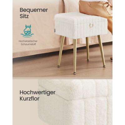 Taburet s úložným priestorom, krémovo biely, 30 x 40 x 50 cm