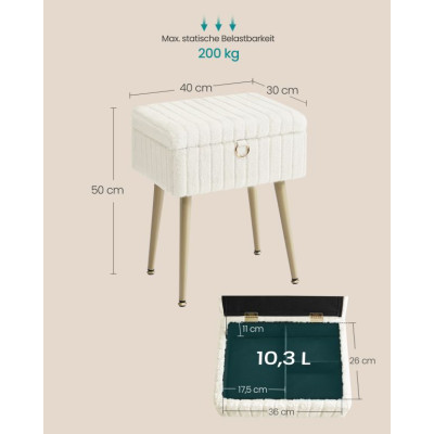 Taburet s úložným priestorom, krémovo biely, 30 x 40 x 50 cm