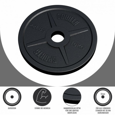Gorilla Sports Záťažový kotúč 50/51 mm, liatina, 10 kg