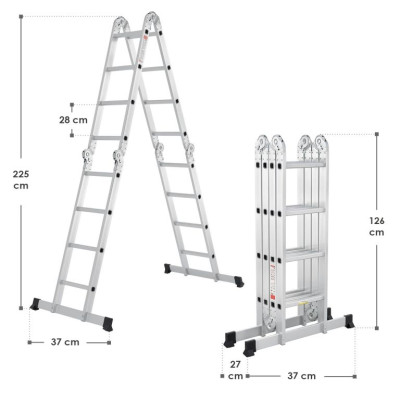 Hliníkový skladací rebrík 3,6 m, 4 dielny, 6 priečok, 150 kg