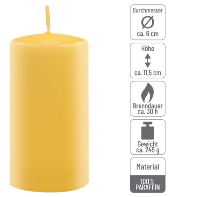 Sada stĺpových sviečok, 11,5 cm, Ø 6 cm, žltá, 12 ks