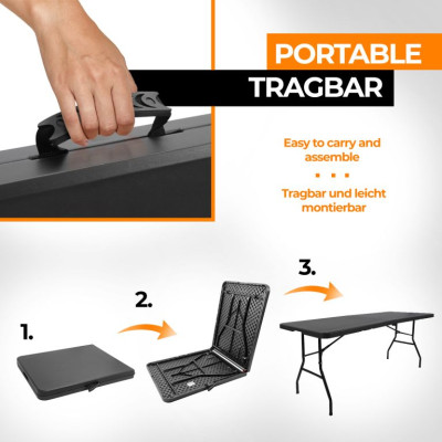 Jago skladací stôl  pre 8 osôb - čierny, 183 cm