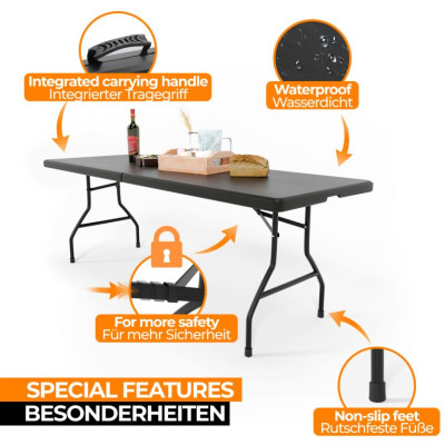 Jago skladací stôl  pre 8 osôb - čierny, 183 cm