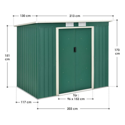 Záhradný domček na náradie, 213 x 130 x 173 cm, tmavozelený