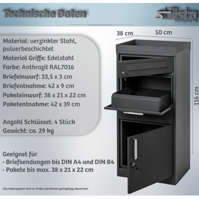 Poštová schránka STILISTA, 120 x 50 x 38 cm