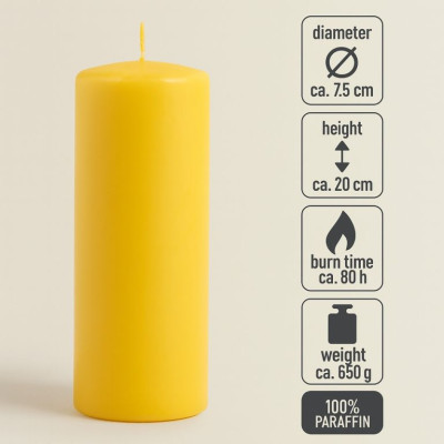 Sada stĺpových sviečok, 20 cm, Ø 7,5 cm, žltá, 2 ks