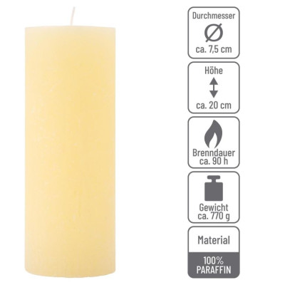 Krémová parafínová sviečka rustikálna 20 cm, 90 h, sada 6 ks