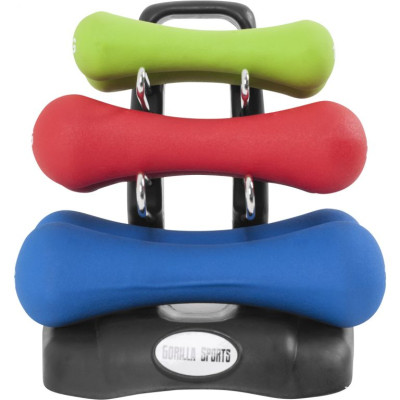 Gorilla Sports 12 kg ergonomický set jednoručiek so stojanom