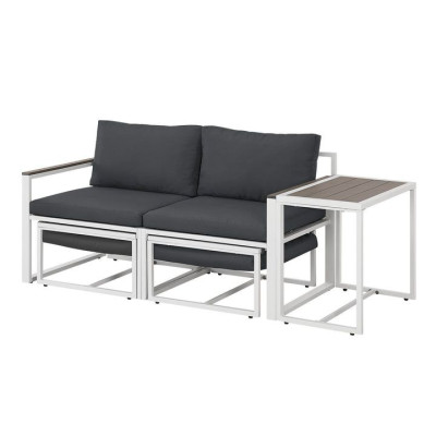 Moderný záhradný nábytok z kovu a polywoodu, 5 dielov, sivý