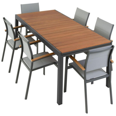 Záhradný set, rozkladací stôl a 6 stohovateľných stoličiek