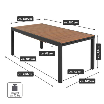 Záhradný set, rozkladací stôl a 6 stohovateľných stoličiek