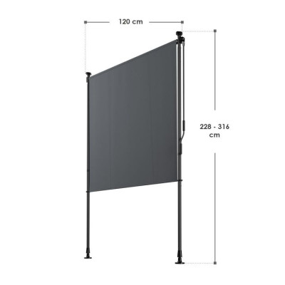 Zvislá markíza na balkón 120 x 228-316 cm, UV ochrana, sivá