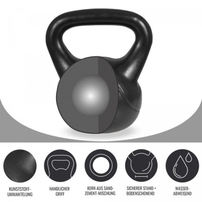 Gorilla Sports Kettlebell činka, plast, čierna, 4 kg