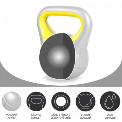 Gorilla Sports Kettlebell činka, vinylová, žltá, 4 kg