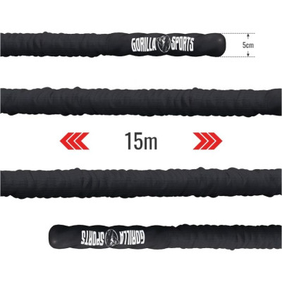 Gorilla Sports Posilňovacie lano s držiakom, 15 m x 5 cm