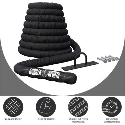 Gorilla Sports Posilňovacie lano s držiakom, 15 m x 5 cm