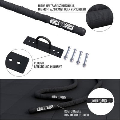 Gorilla Sports Posilňovacie lano s držiakom, 15 m x 5 cm