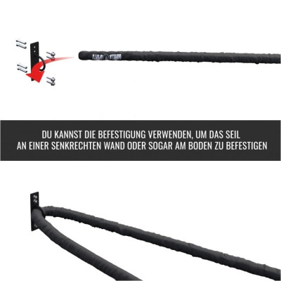 Gorilla Sports Posilňovacie lano s držiakom, 15 m x 5 cm