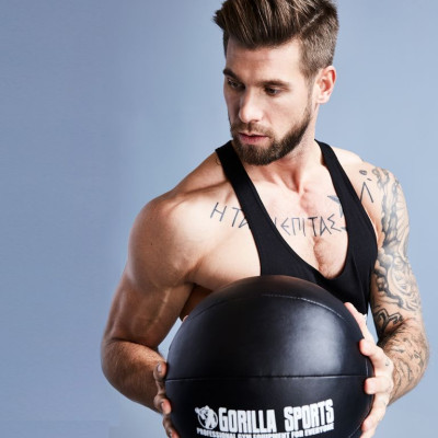Gorilla Sports Kožený medicinbal, 9 kg, čierny